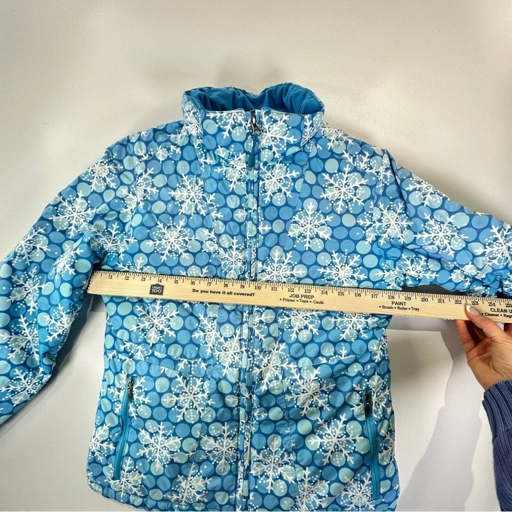 LL Bean Kids Ski Jacket Thinsulate Snowflake Print Blue Large 14 16